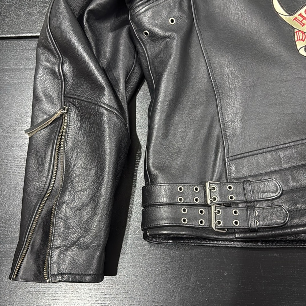 Harley-Davidson Vintage Heavy Leather Embroidered Riding Jacket with Armor - 2XL - Picture 9 of 13